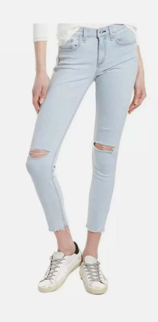 Rag & Bone Cate Mid Rise Ankle Skinny Jeans 26 2 Montauk Distressed Light Wash